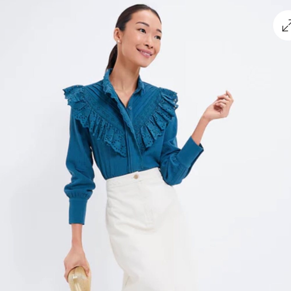 NWT HYACINTH HOUSE from TuckerNuck Teal Eyelet Tatum Blouse size small